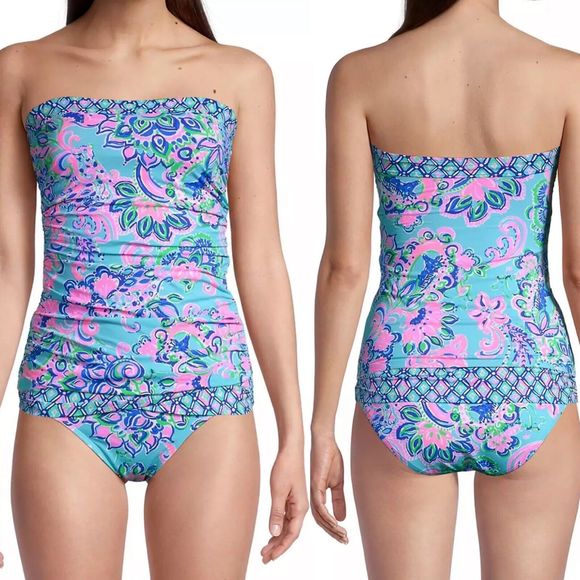New LILLY PULITZER 0 JUSTINA TANKINI BLUE HORIZON JUNGLE SUNRISE - Picture 1 of 11
